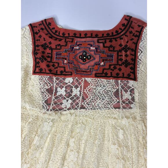 Free People Lace Top Women US Small Sheer Flowy Embroidered Indie Boho LS Aztec - Picture 7 of 9